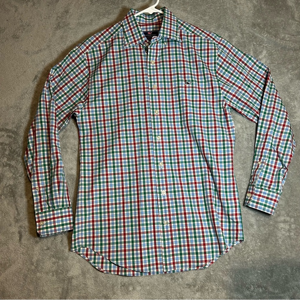 Vineyard Vines Red and Green Plaid Button Down Shirt